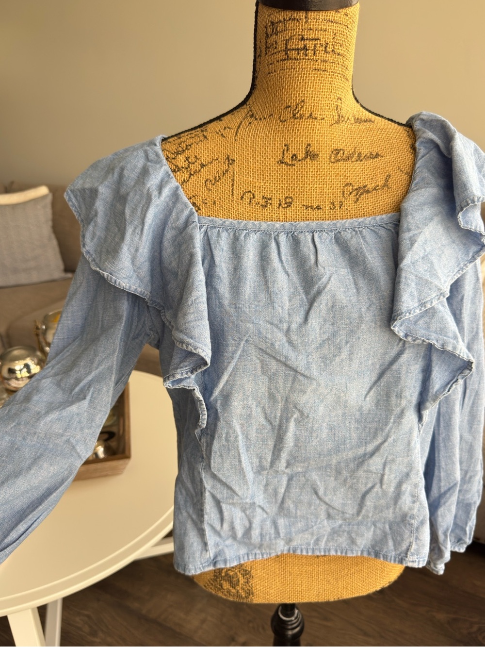 J. Crew Light Blue Ruffle Square-Neck Blouse